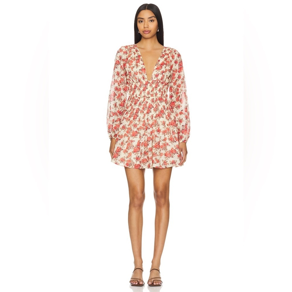 Free People Cream Mini Dress with Red Floral Print